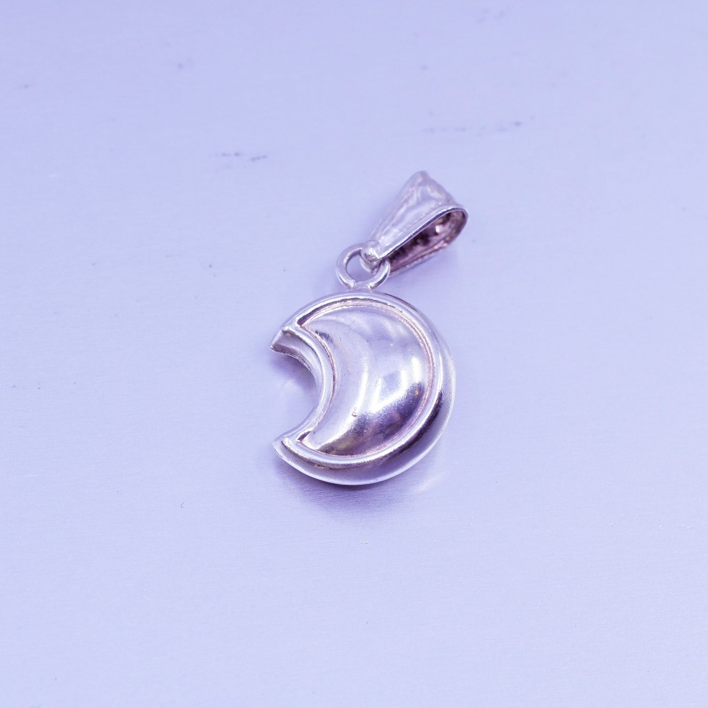 Antique Sterling silver handmade puffy 925 moon charm pendant
