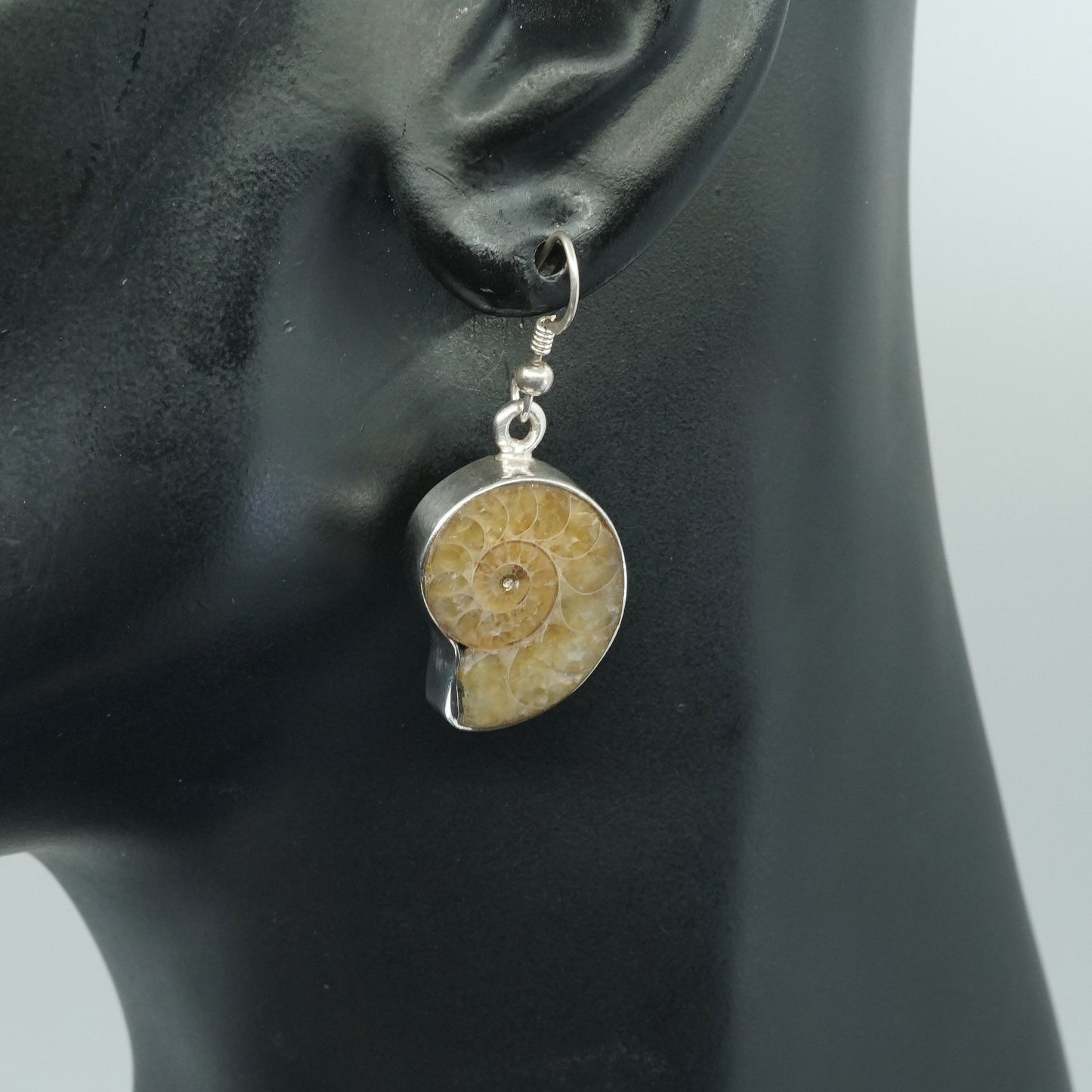 vtg SJ Sterling silver handmade earrings, 925 fossil shell drops