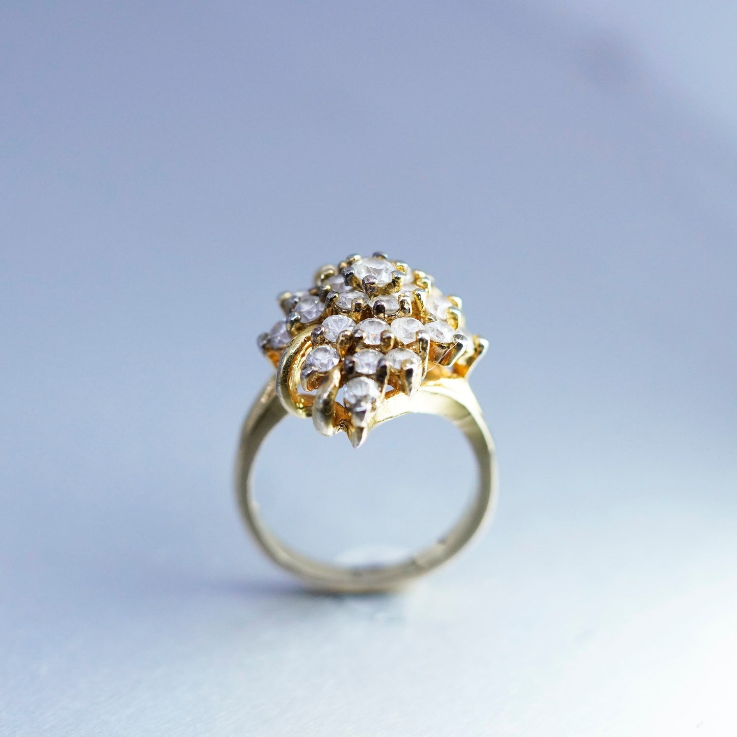 Size 8, vintage vermeil gold filled Sterling 925 silver ring with cluster cz