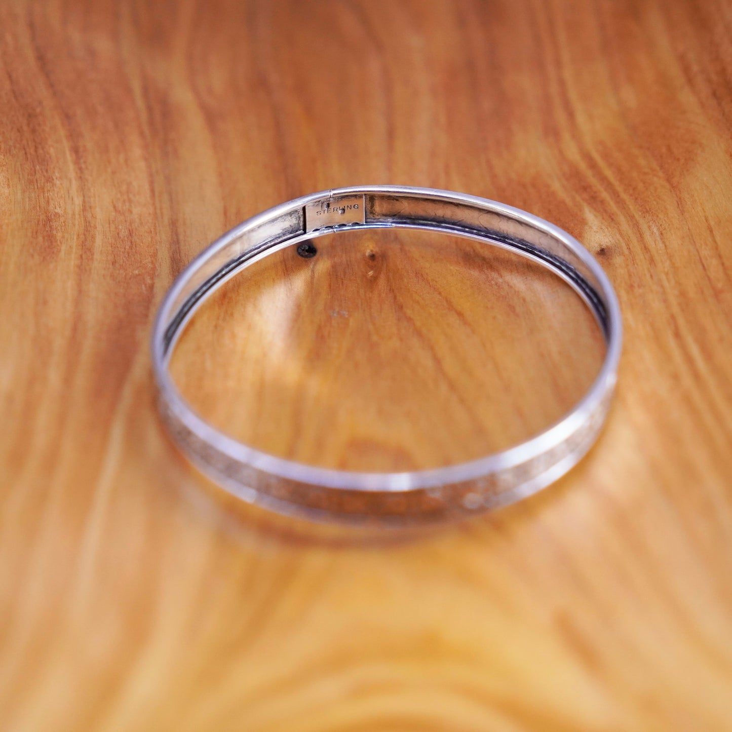 8”, Vintage Sterling silver handmade bracelet, 925 bangle with heart textured
