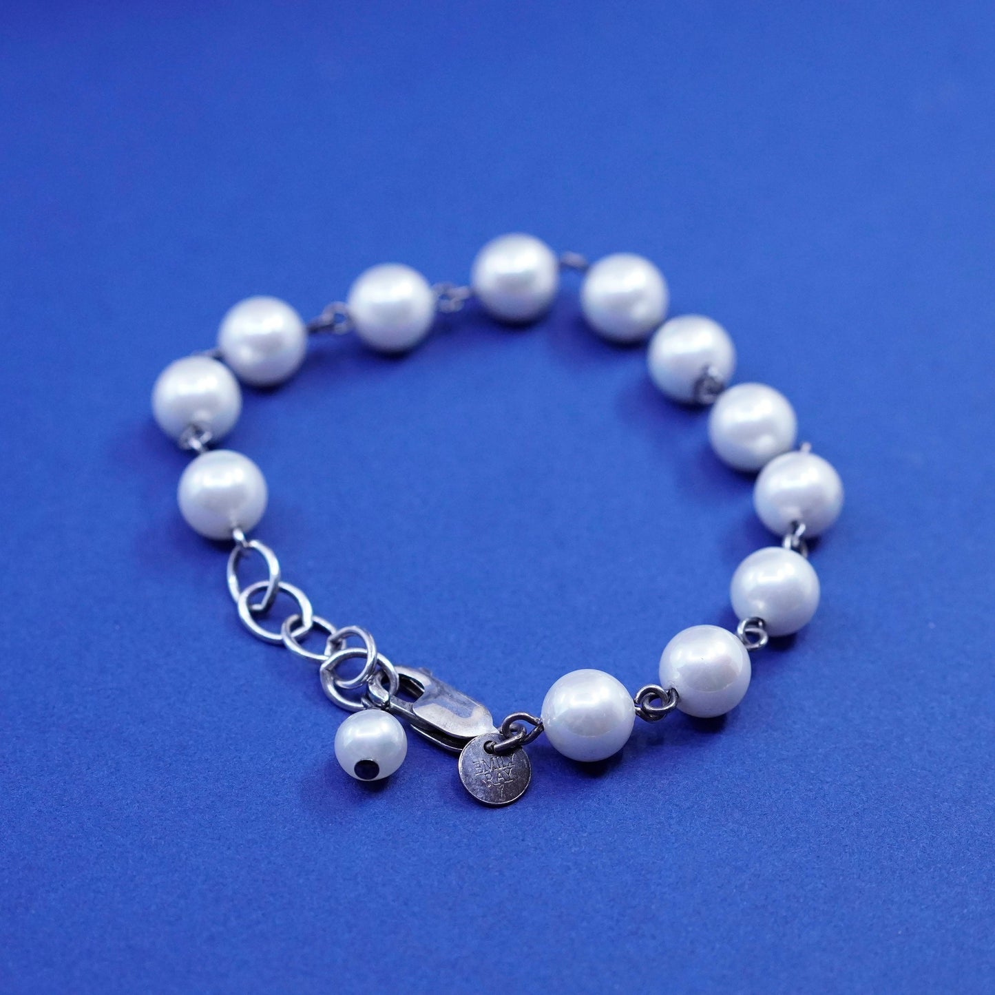 7”, Emily Ray Sterling silver handmade bracelet, 925 clasp freshwater pearl
