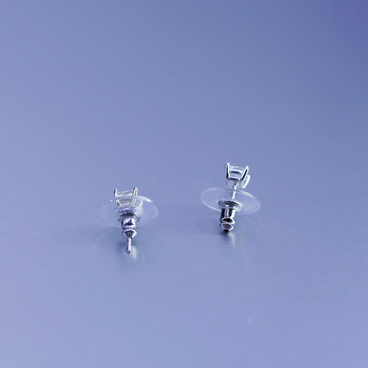 Vintage Sterling 925 silver handmade earrings, square cz studs