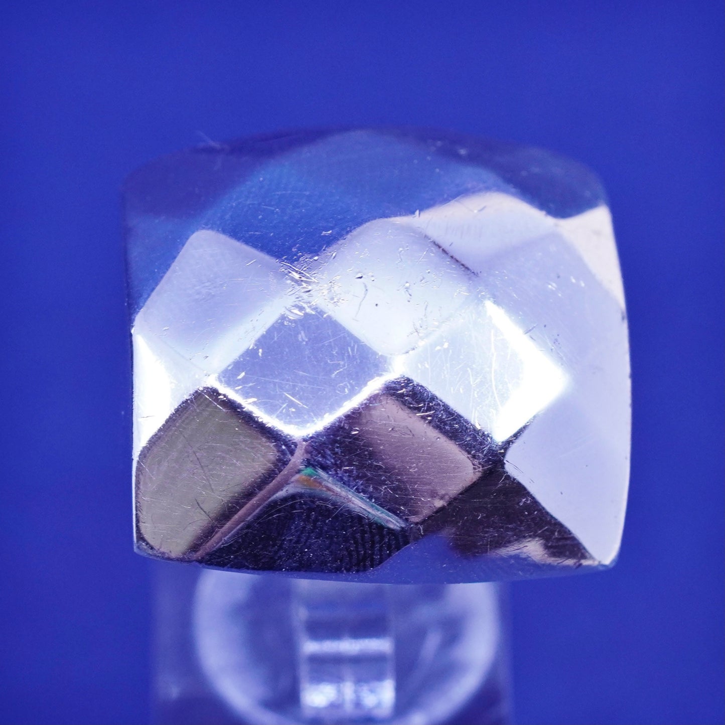 Size 8, vintage Sterling 925 silver handmade statement checker textured ring