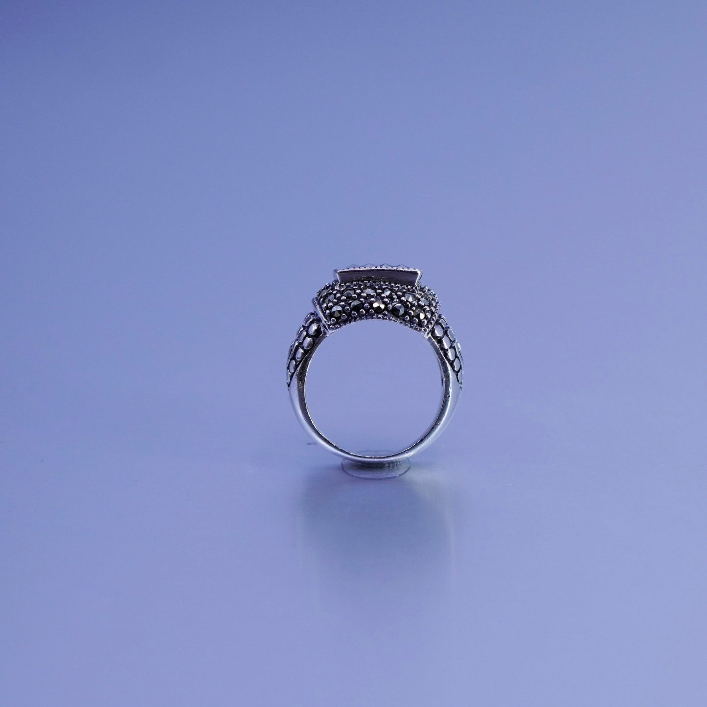 Size 5.5, southwestern Sterling 925 silver handmade ring, band with marcasite