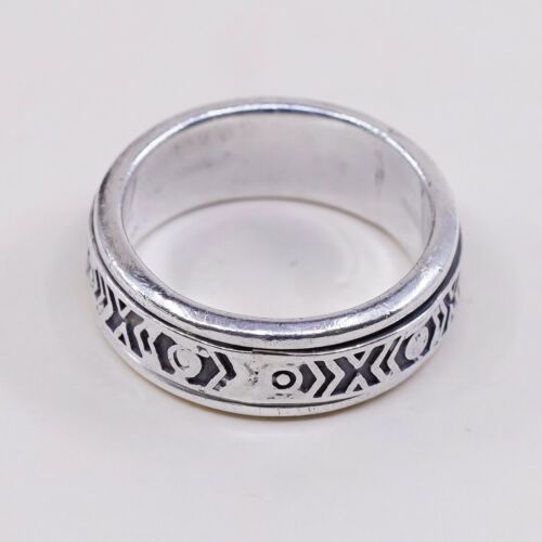 Sz 10 Vtg Mexico Sterling Silver handmade Spinner Ring 925 band w/ Xoxo Embossed