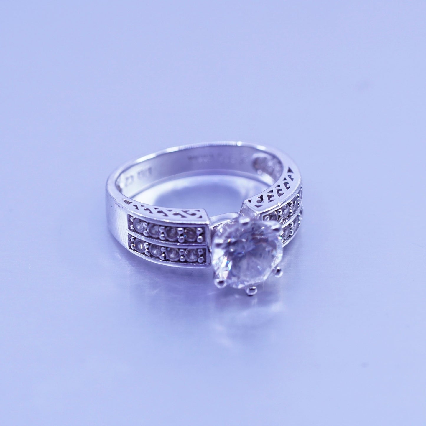Size 6.5, vintage Sterling 925 silver handmade engagement ring with cluster Cz