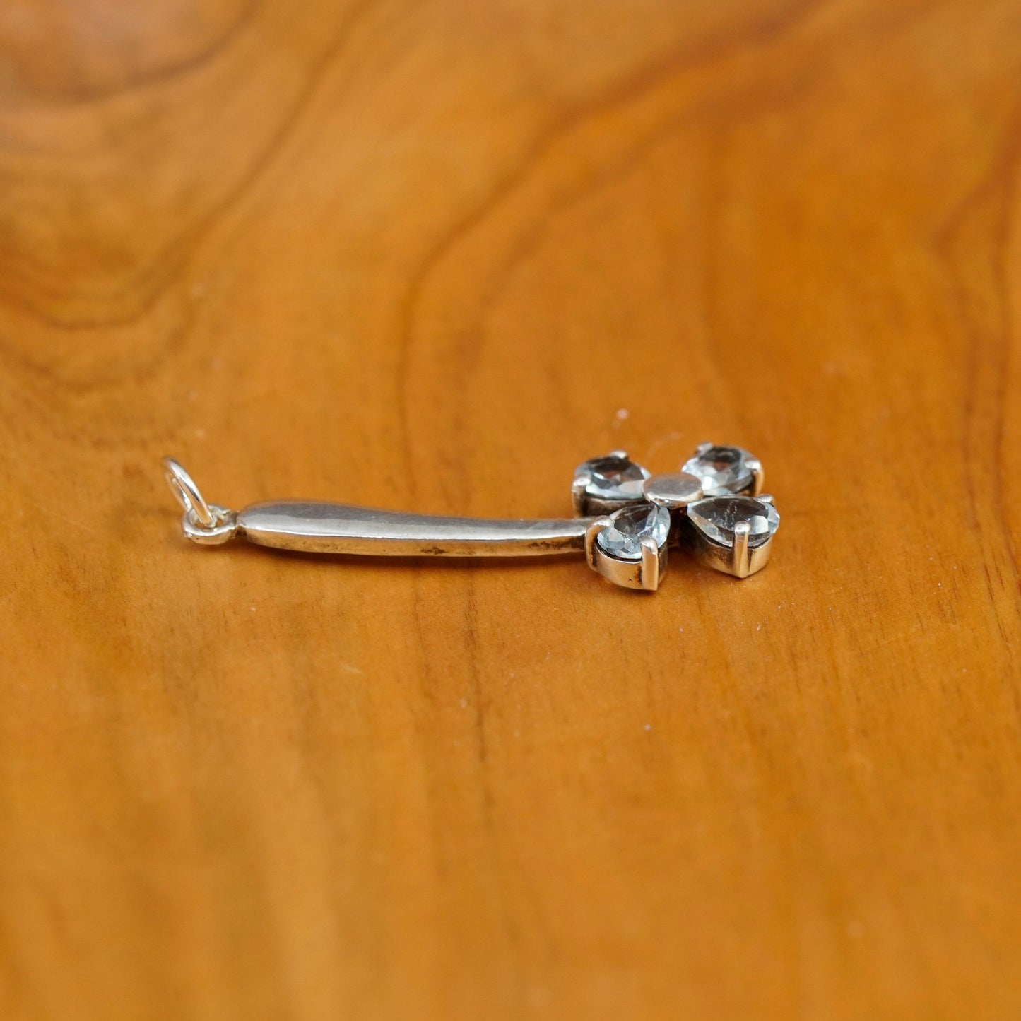 Vintage Sterling 925 silver handmade pendant with blue topaz flower
