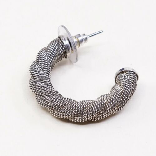 1”, Vtg 925 Sterling Silver Handmade Mesh Hoop Earrings, 925 Studs huggie
