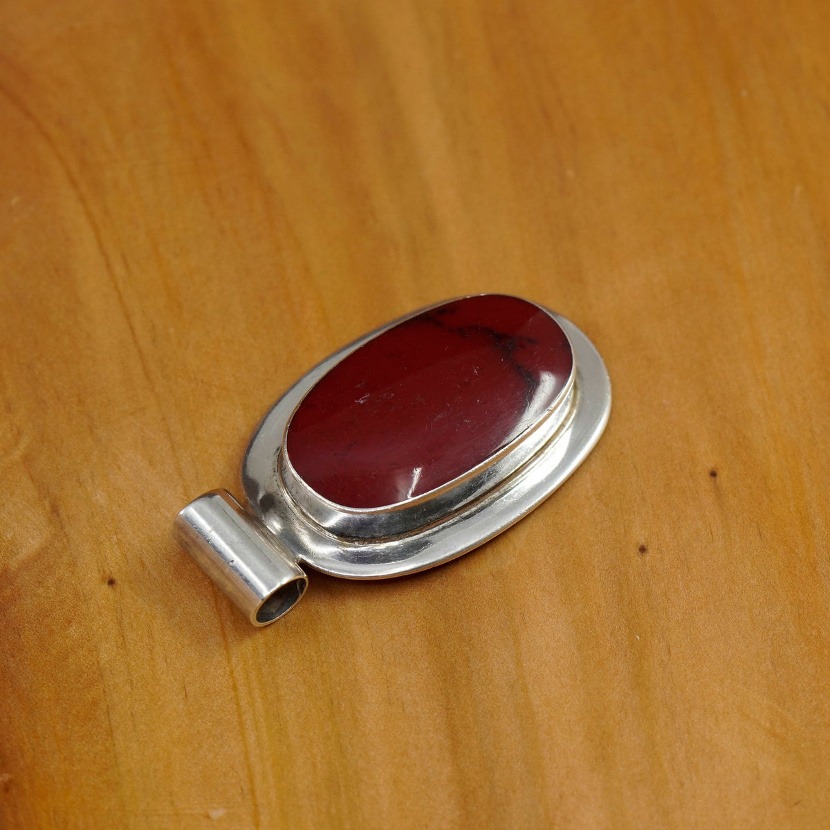 Vintage Sterling 925 silver handmade pendant with red jasper