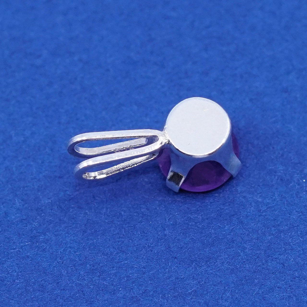 Vintage sterling silver handmade pendant, tiny solid 925 silver with amethyst