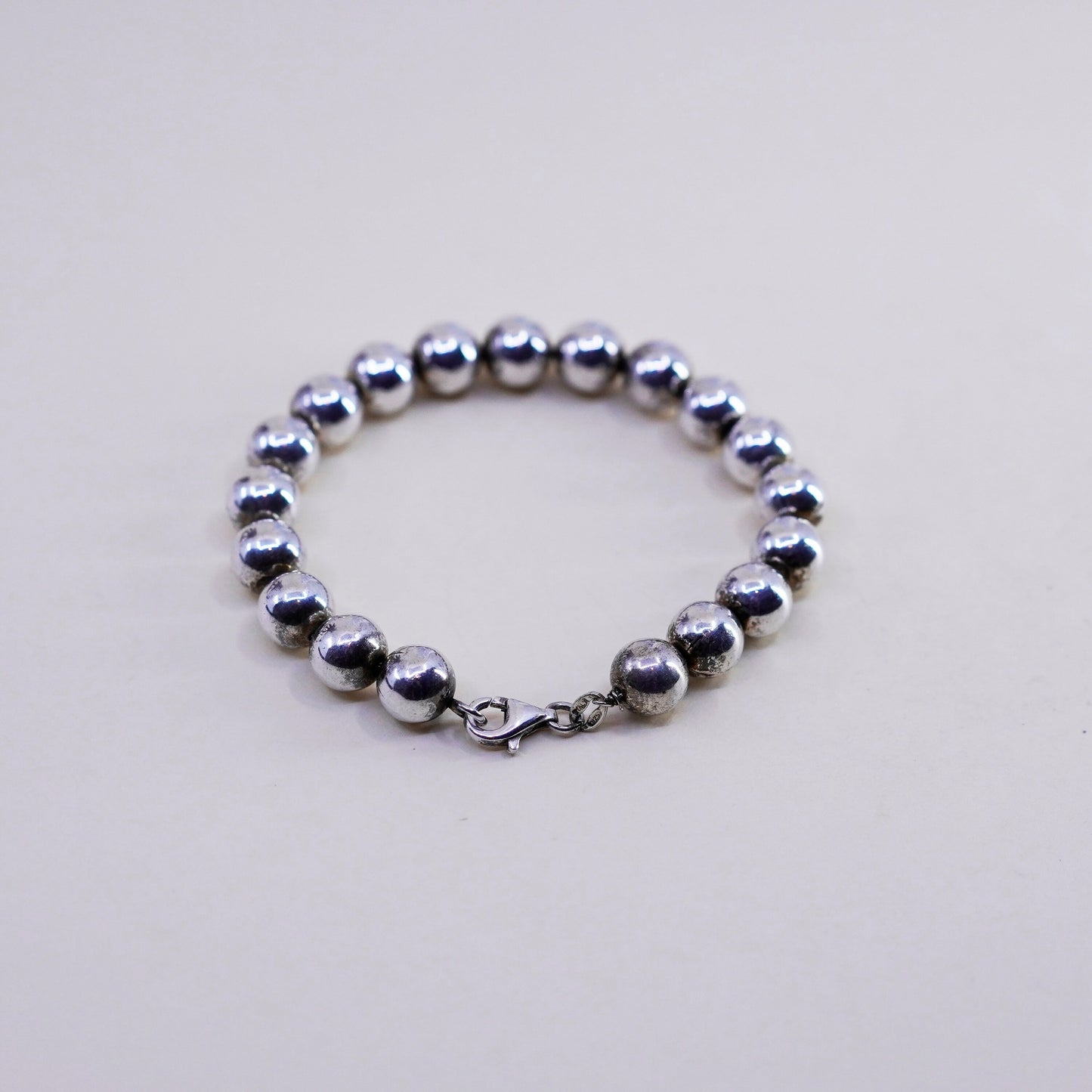 6.75” 9mm, vintage sterling silver handmade bracelet, 925 bead chain