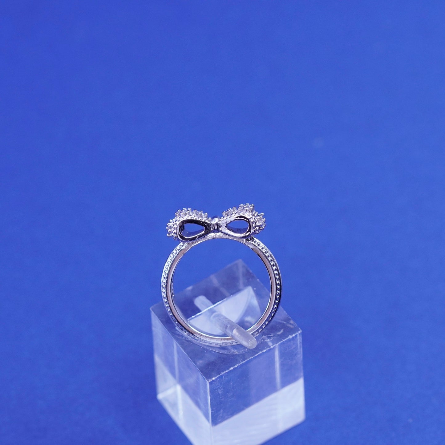 Size 5, vintage Sterling silver handmade ring, 925 bow tie ribbon ring with cz