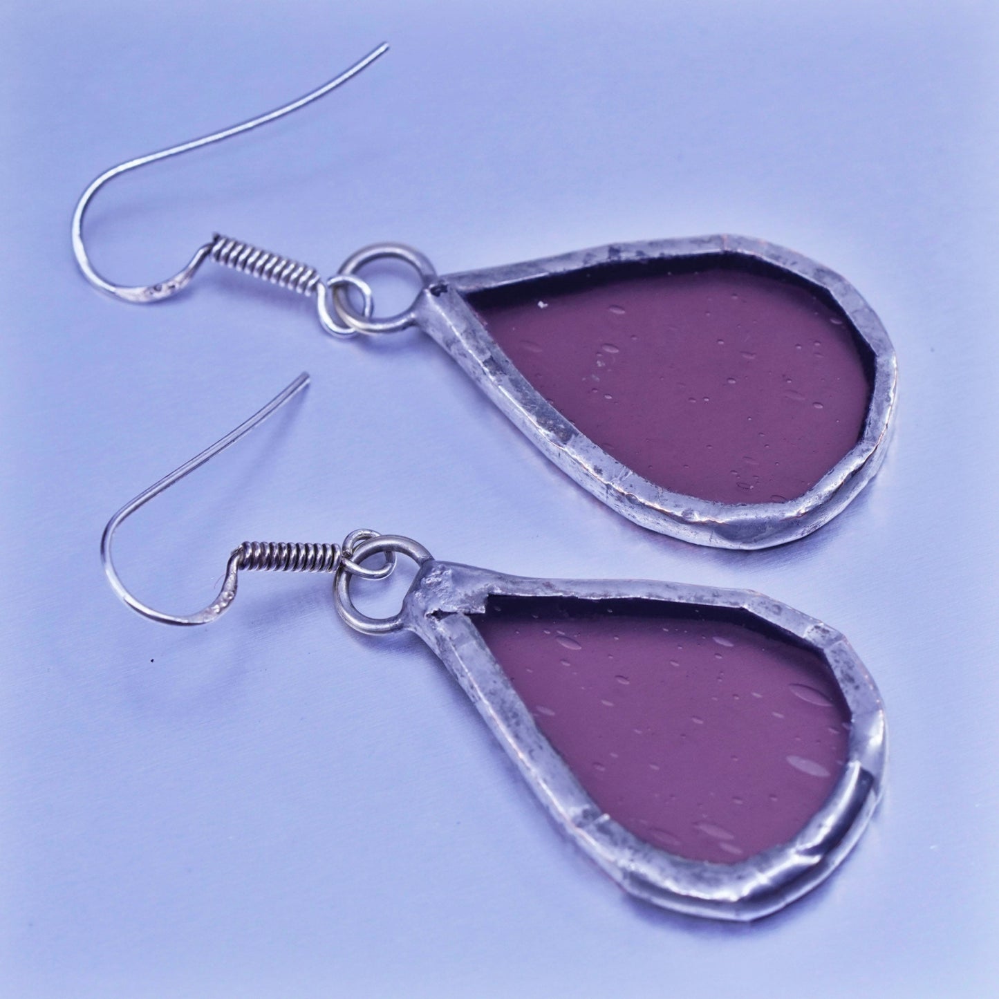 Vintage Sterling 925 silver earrings with teardrop glass, stamped 925 on hooks