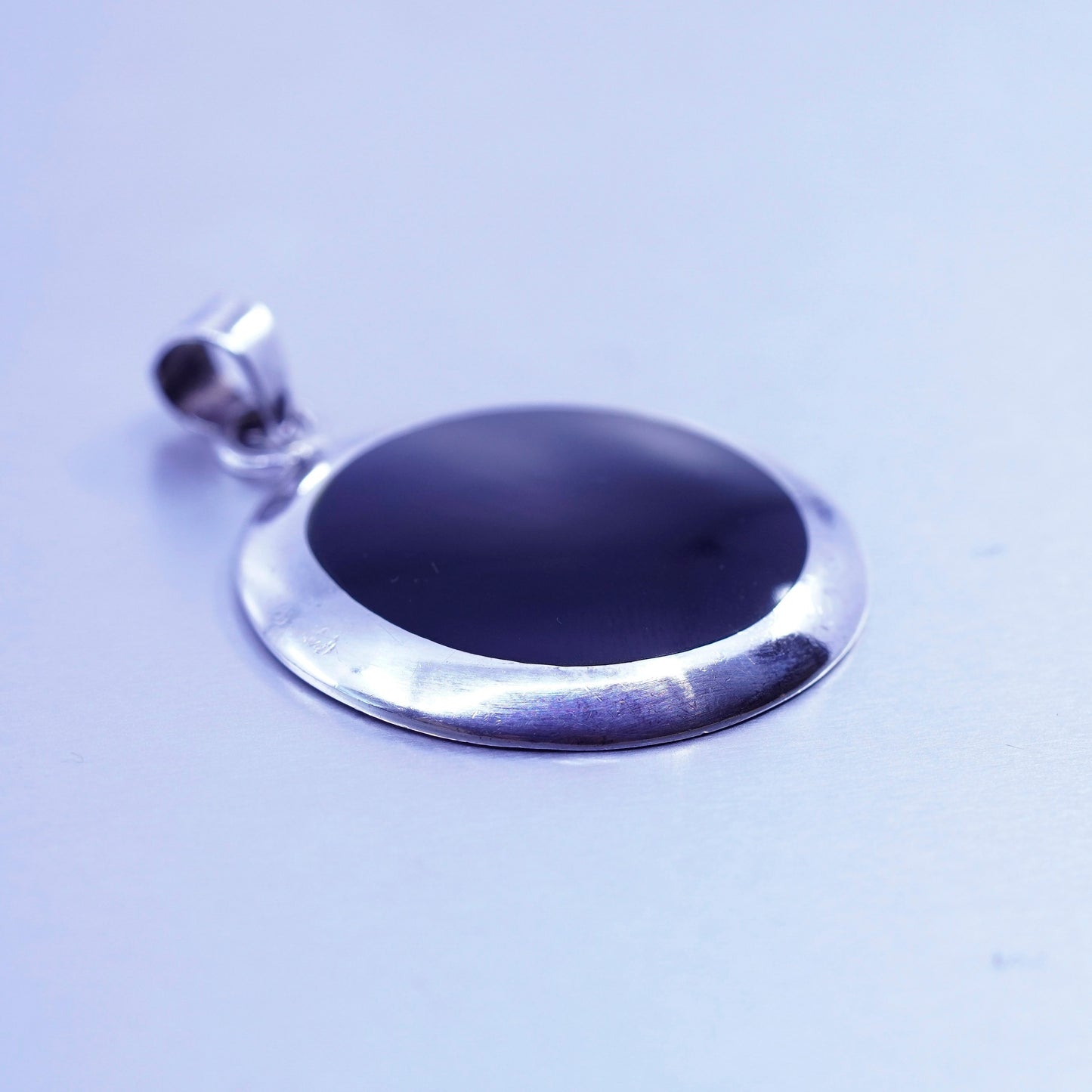 antique sterling 925 silver handmade pendant with round obsidian