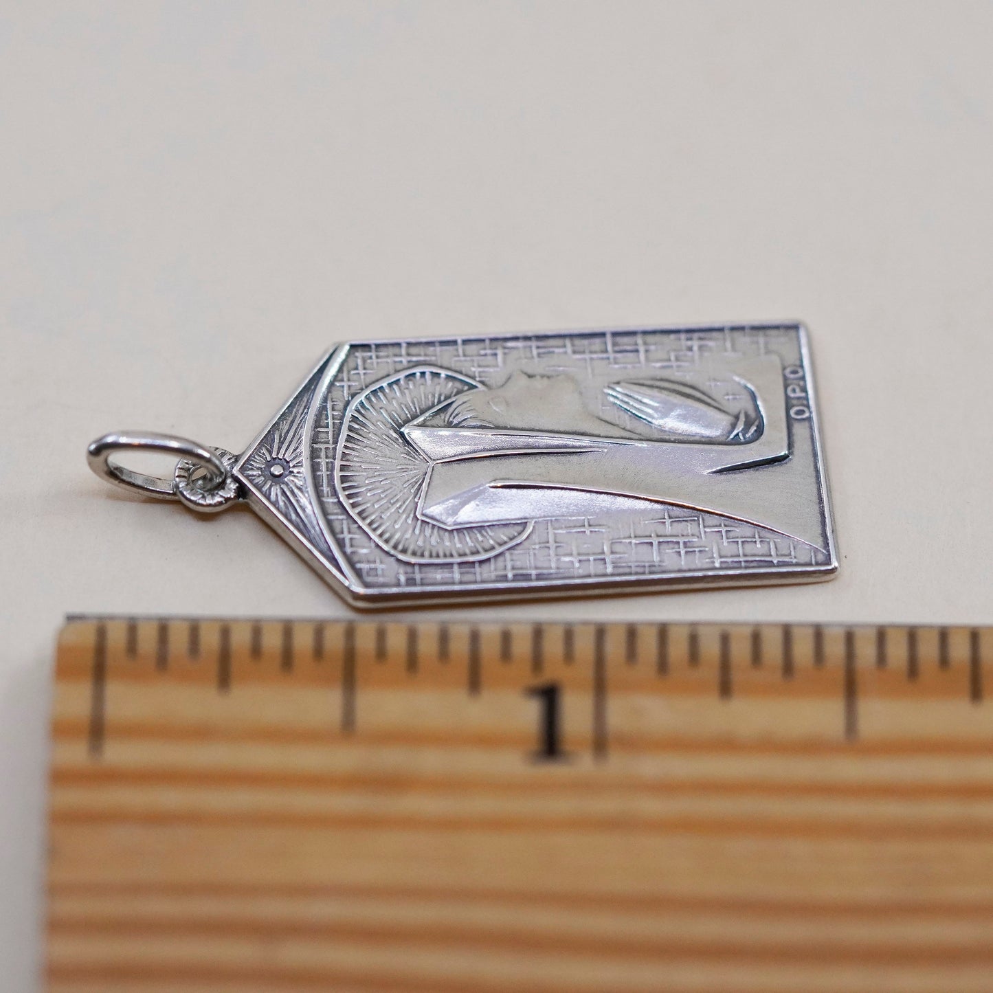 Vintage Sterling 925 silver handmade relief Virgin Mary charm pendant