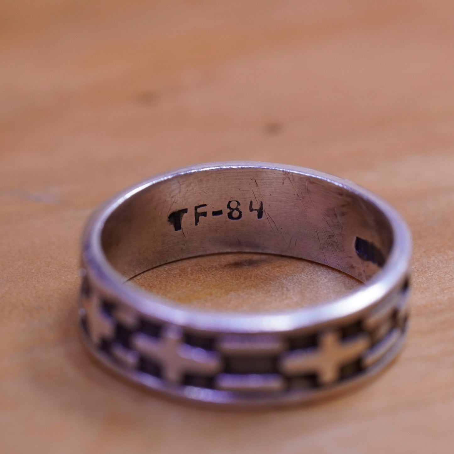 Size 11, vintage Sterling silver handmade ring, Hopi 925 relief cross band