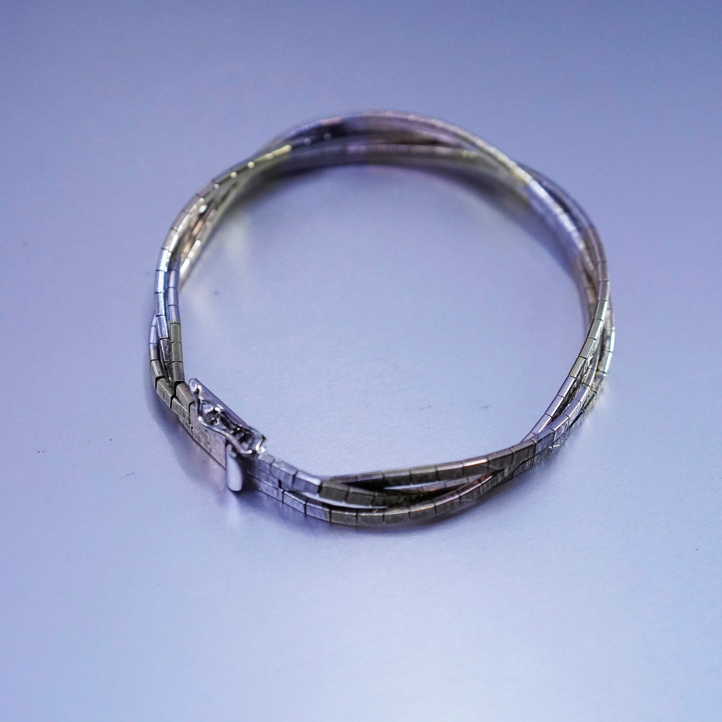 6.75”, Italy triple tone Sterling 925 silver bracelet, twisted omega chain