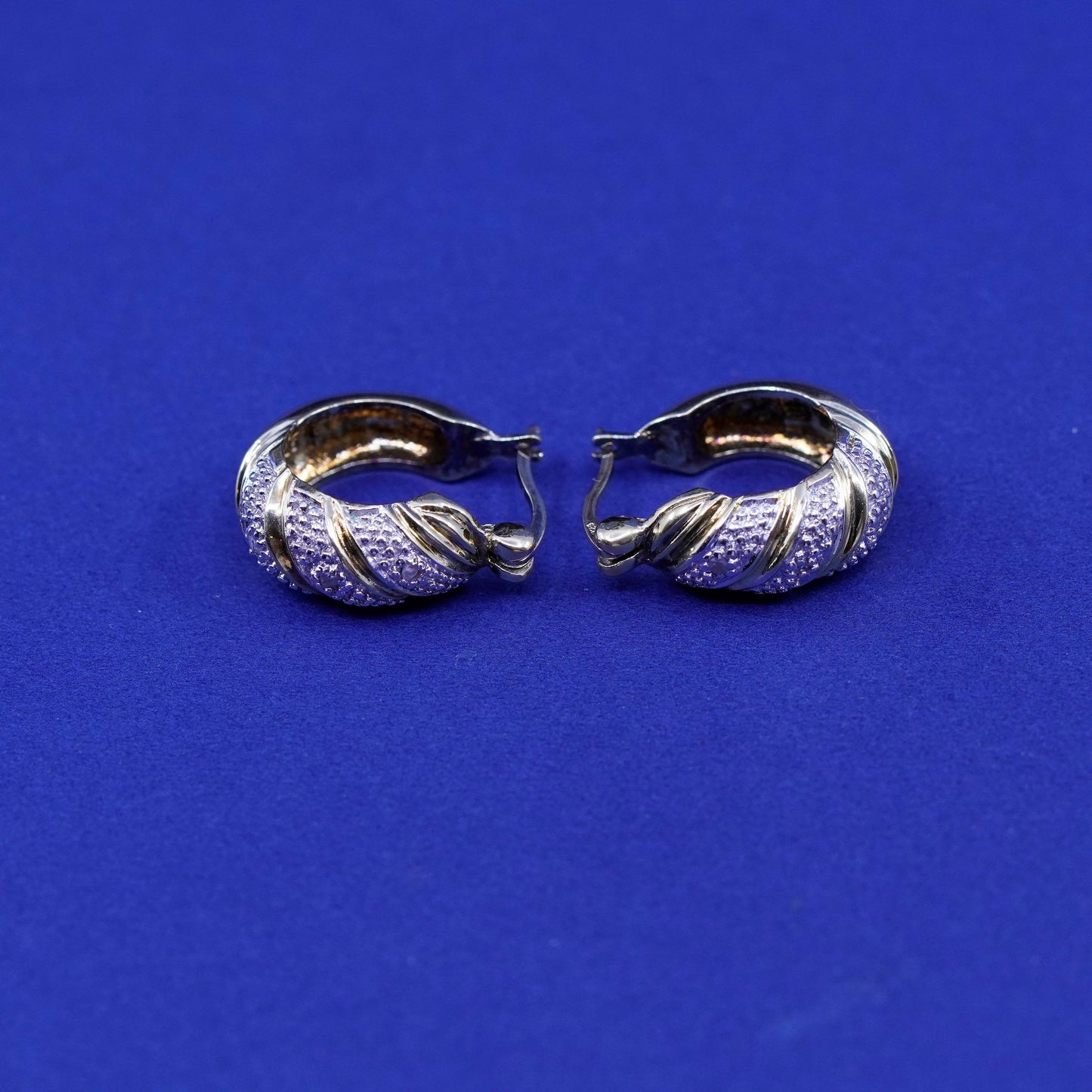 0.75”, Vermeil gold over Sterling silver earrings, 925 hooks, huggie diamond