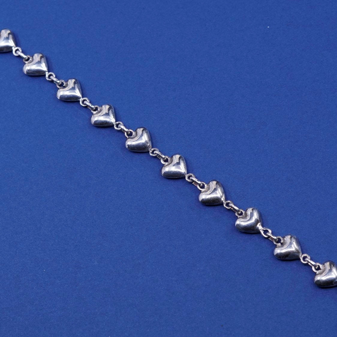 7.25", vtg Sterling silver handmade bracelet, 950 solid heart beads