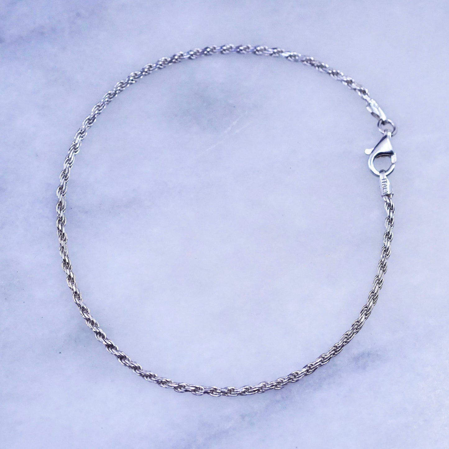 7.75”, 1.6mm, vintage sterling silver handmade bracelet, Italy 925 rope chain