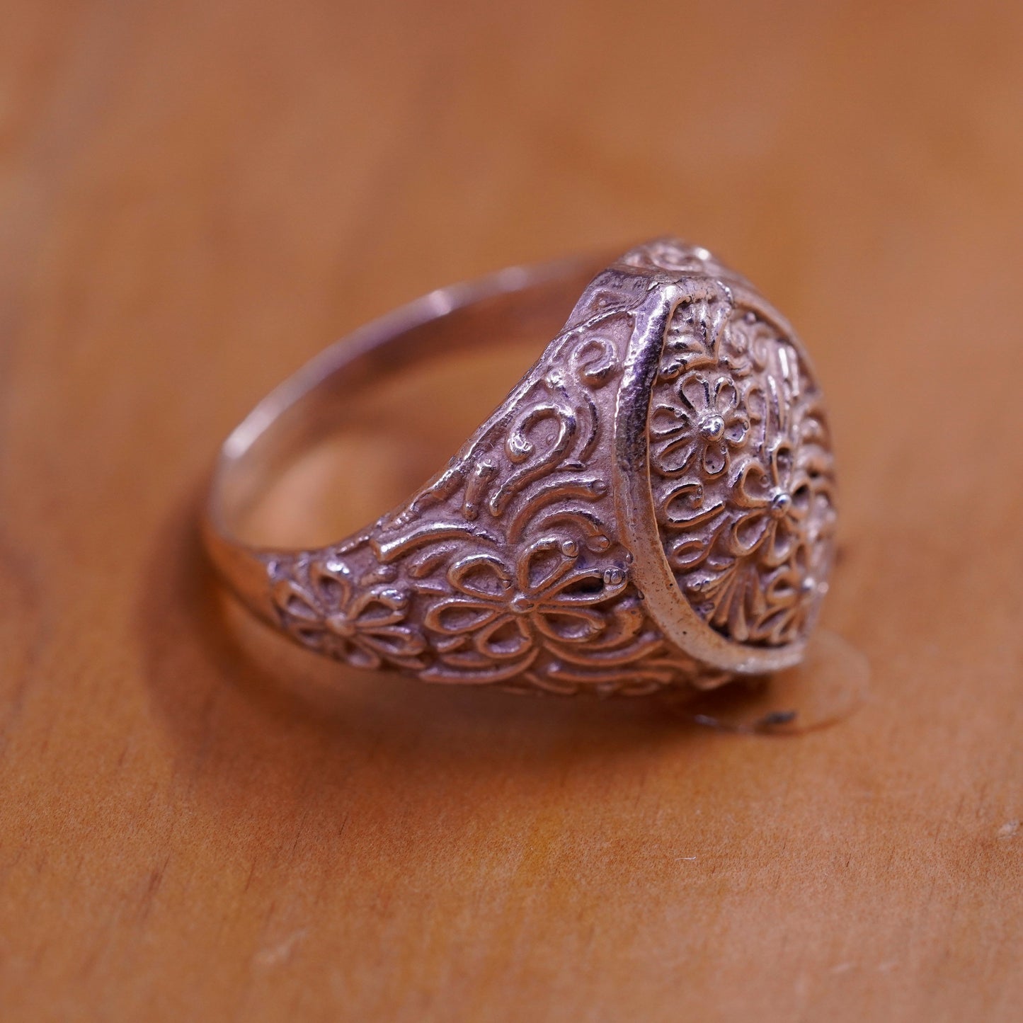 size 9.25, Native American vermeil gold over handmade ring, flower 925 band