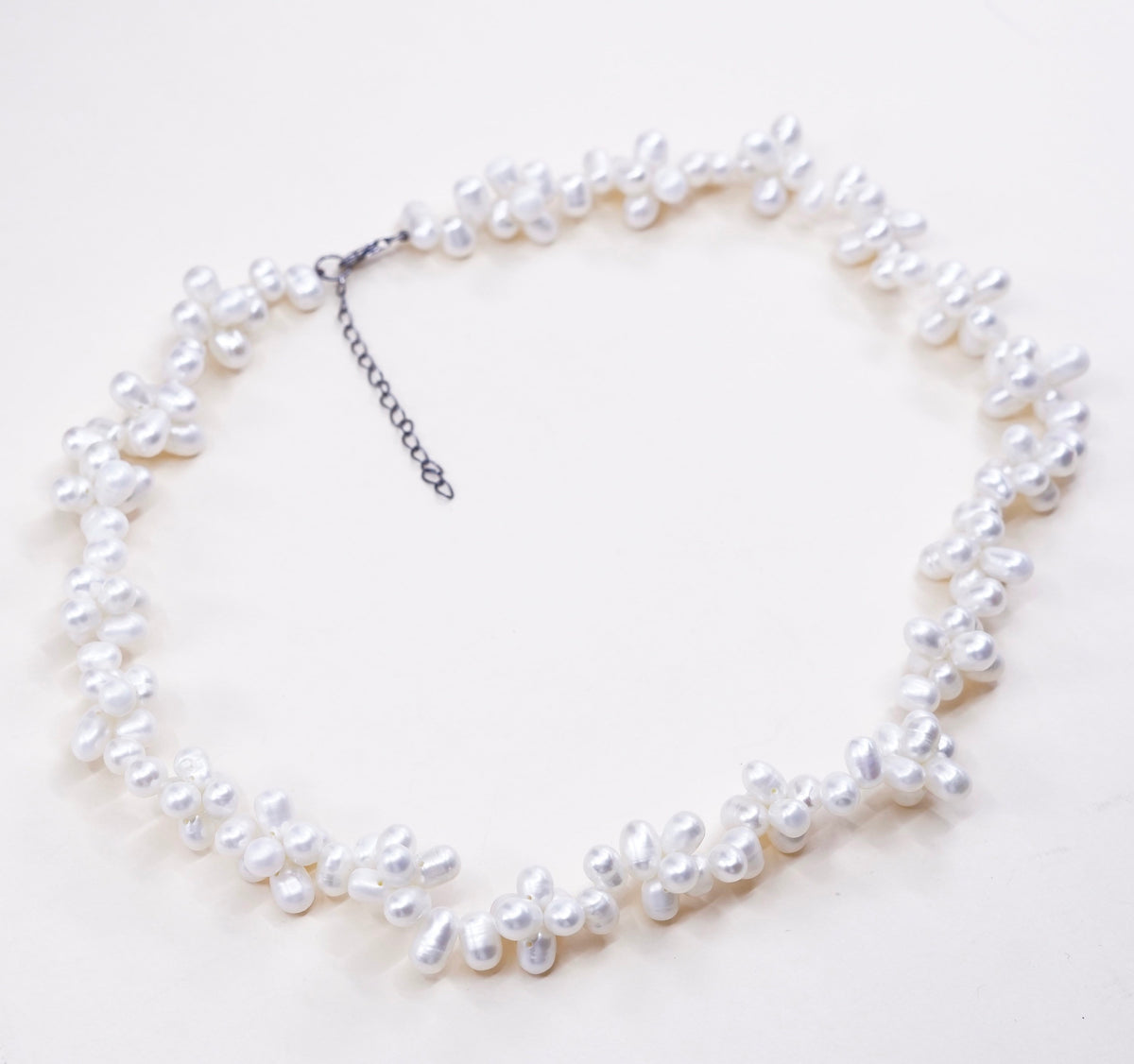 18”, Vintage handmade Sterling silver bead link chain with pearl beads