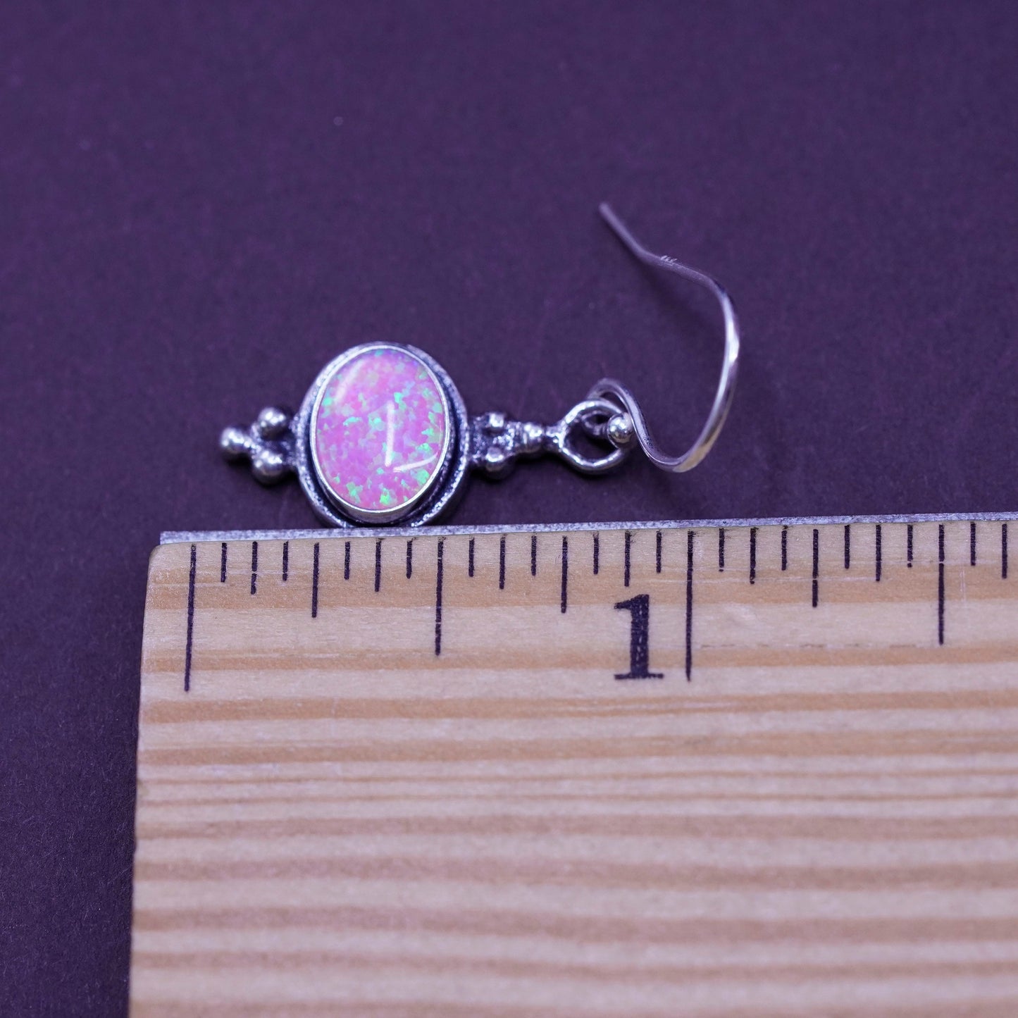 Vintage Sterling 925 silver handmade earrings with oval opal inlay