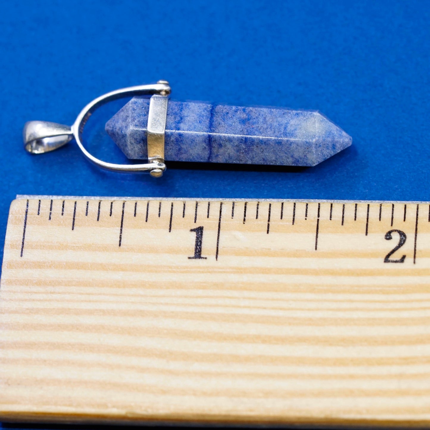 vtg handmade sterling 925 silver charm pendant w/ blue agate healing crystal