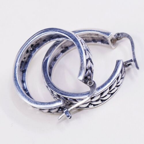 1”, VTG MNA sterling silver handmade earrings, 925 Textured hoops