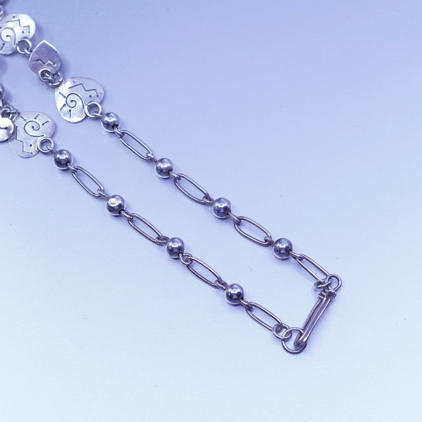 18”, far fetched Sterling 925 silver elongated chain necklace heart charms