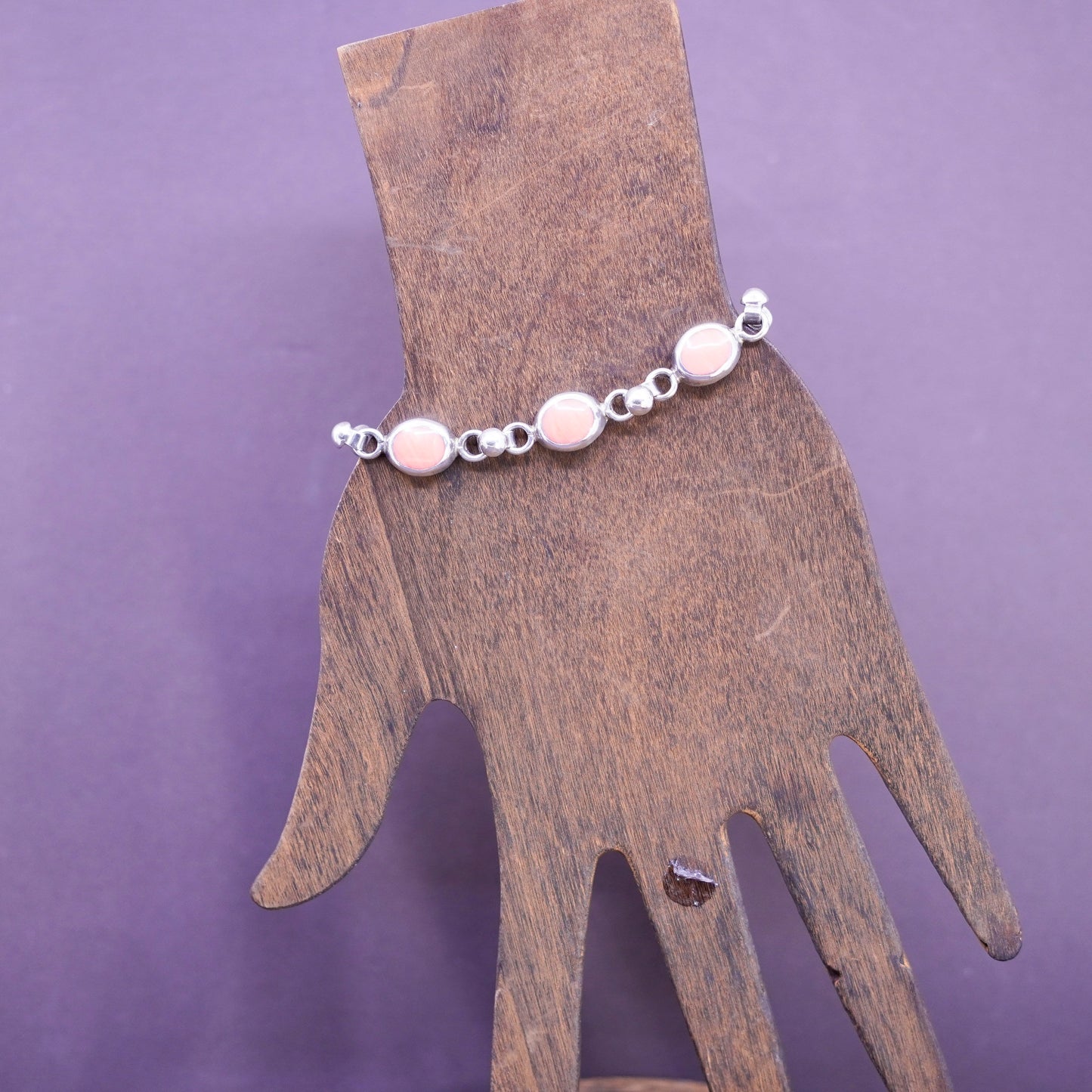7.75”, vintage Sterling silver handmade bracelet, 925 chain with red agate