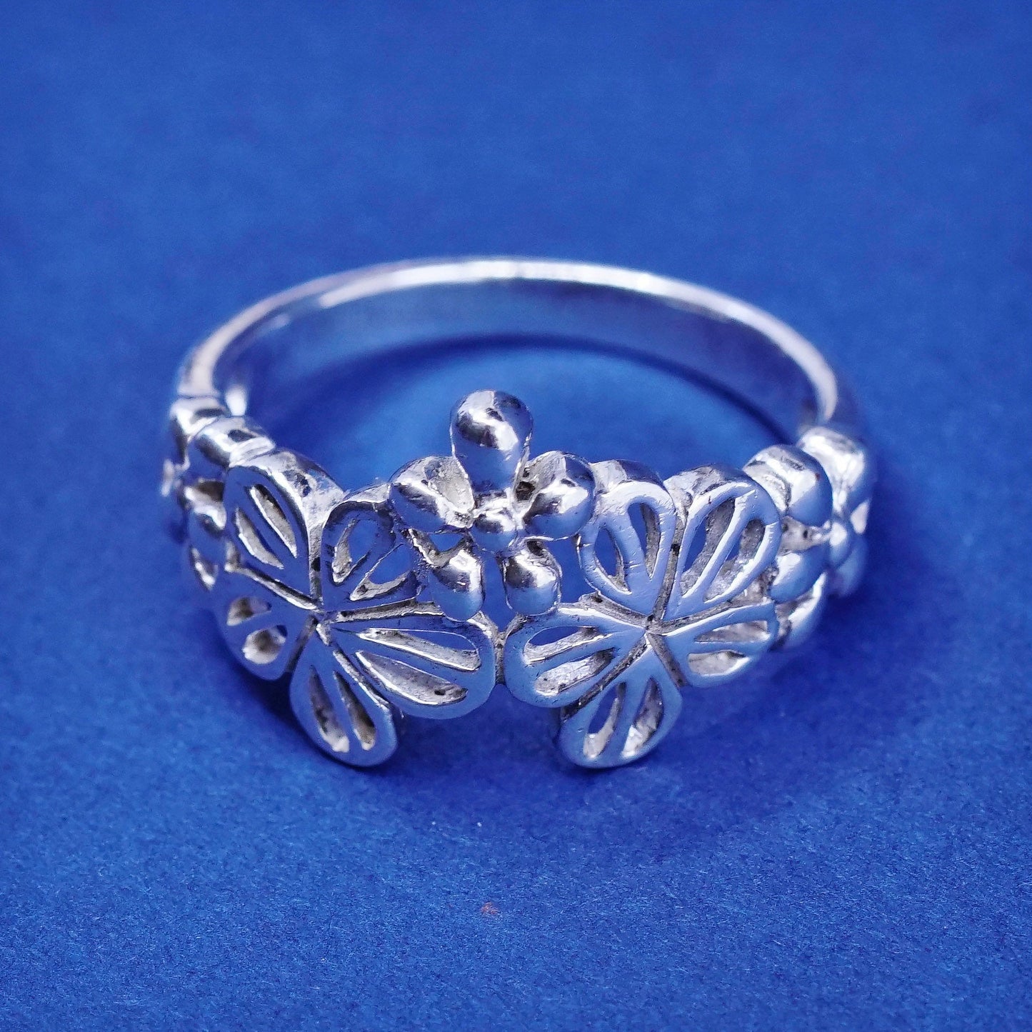 Size 7, vintage Sterling silver handmade ring, 925 filigree sunflower ring