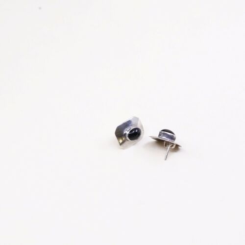 Vintage Sterling Silver Handmade Earrings, 925 Silver Studs W/ Obsidian