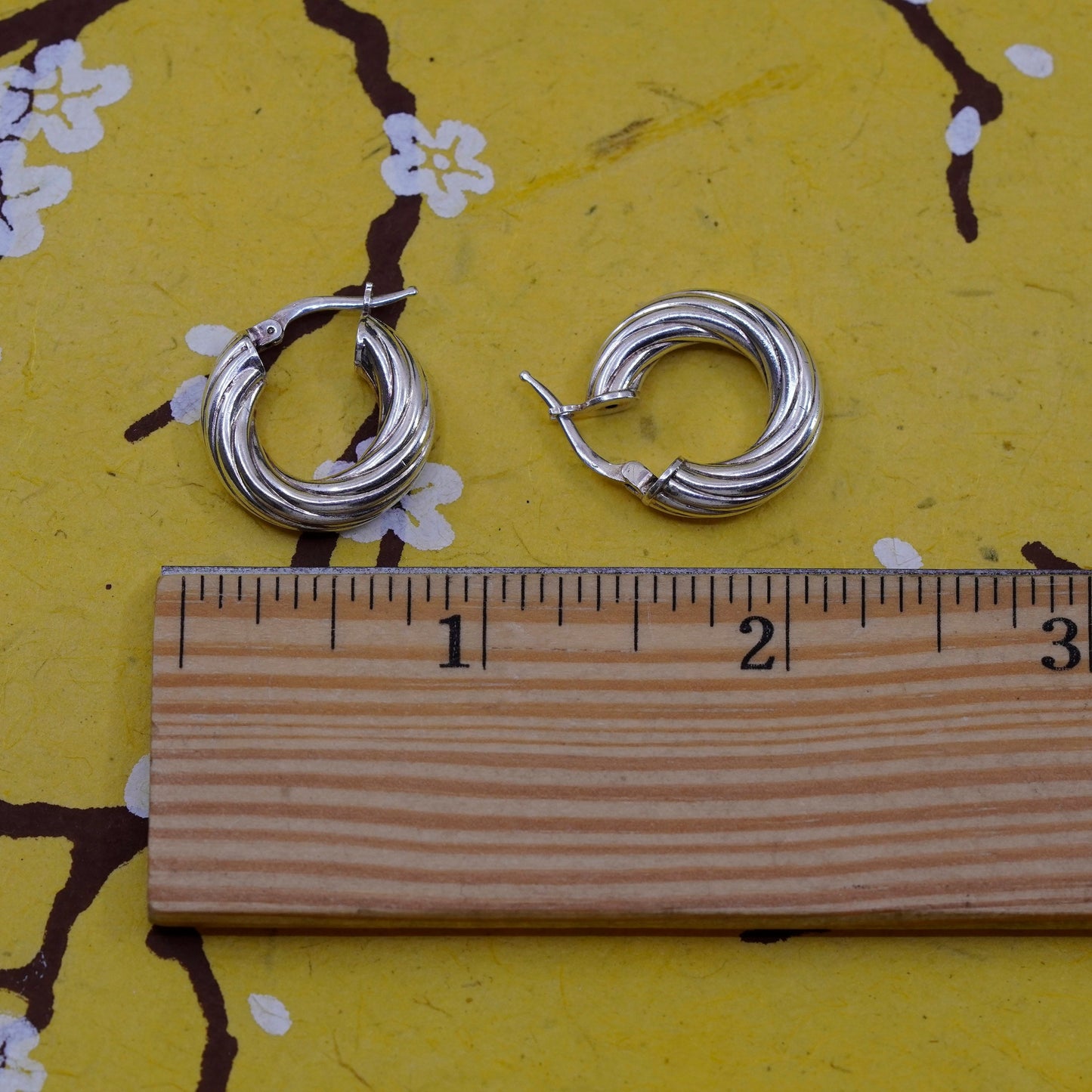 0.75”, Vintage Sterling silver handmade earrings, 925 twisted hoops