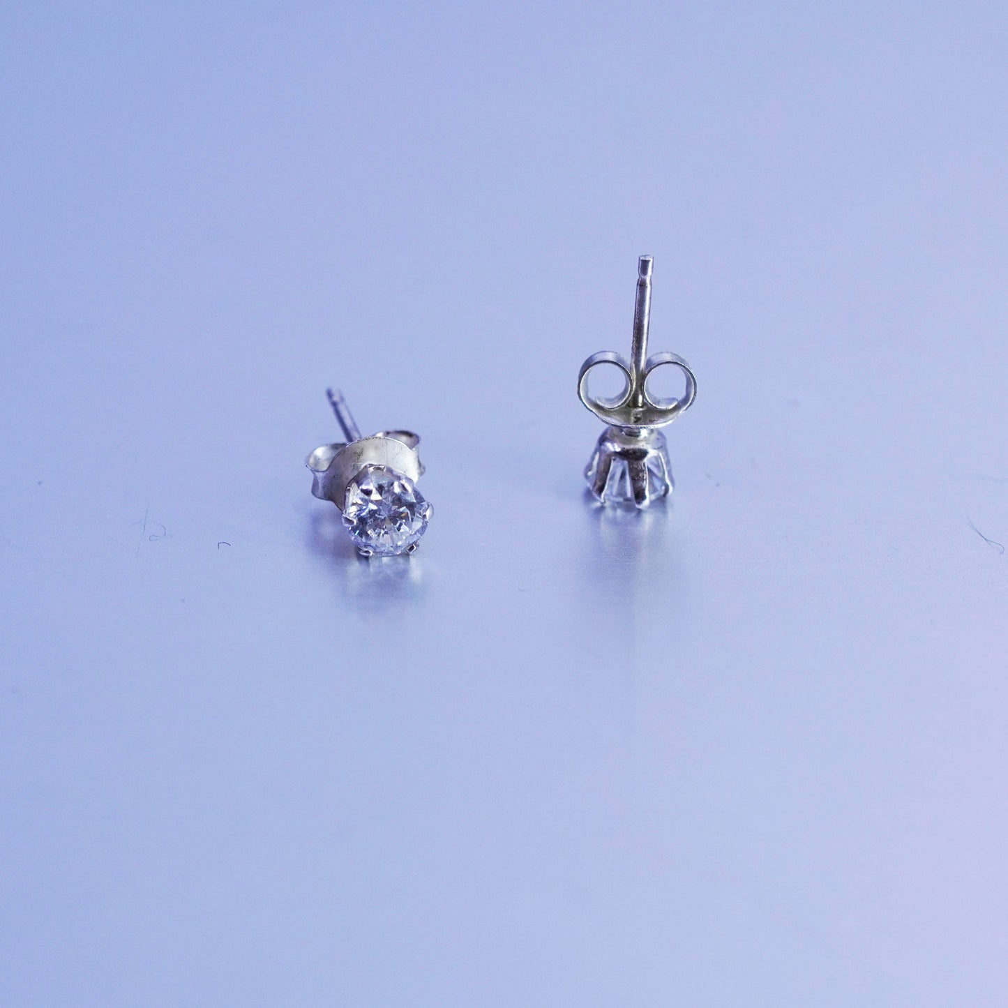 4mm, Vintage Sterling 925 silver earrings, studs with cz inlay