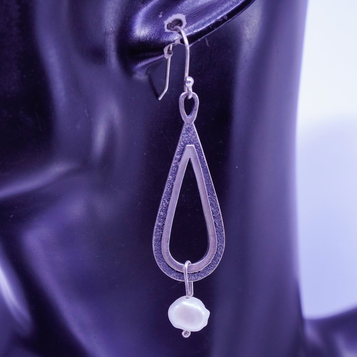 Vintage Silpada W1388 Sterling 925 silver teardrop handmade earrings with pearl