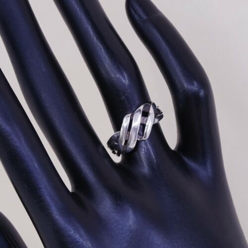 Sz 6.5, Vtg Sterling Silver Handmade Ring 925 Band Entwined Wavy, Stamped 925