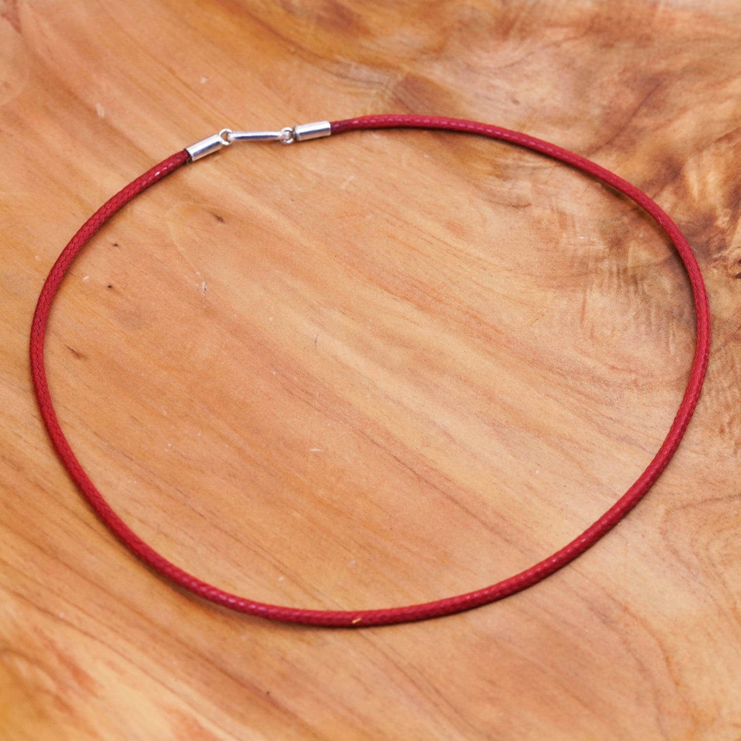 16”, vintage handmade necklace, red linen thread choker sterling silver clasp