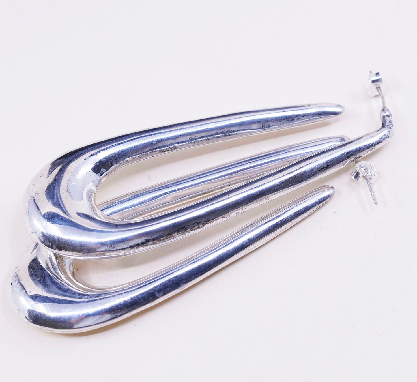 Vintage Sterling silver handmade earrings, heavy 925 silver teardrop studs