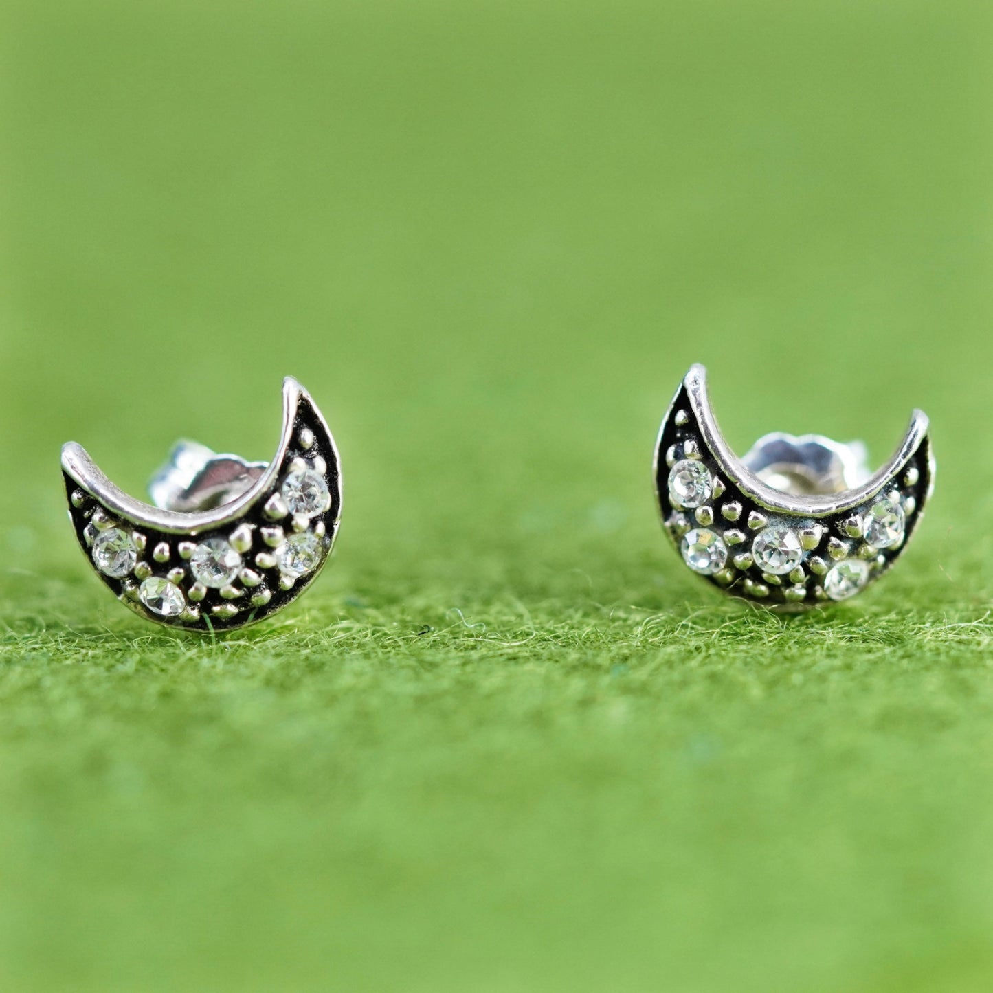 Vintage sterling 925 silver moon cz studs, earrings