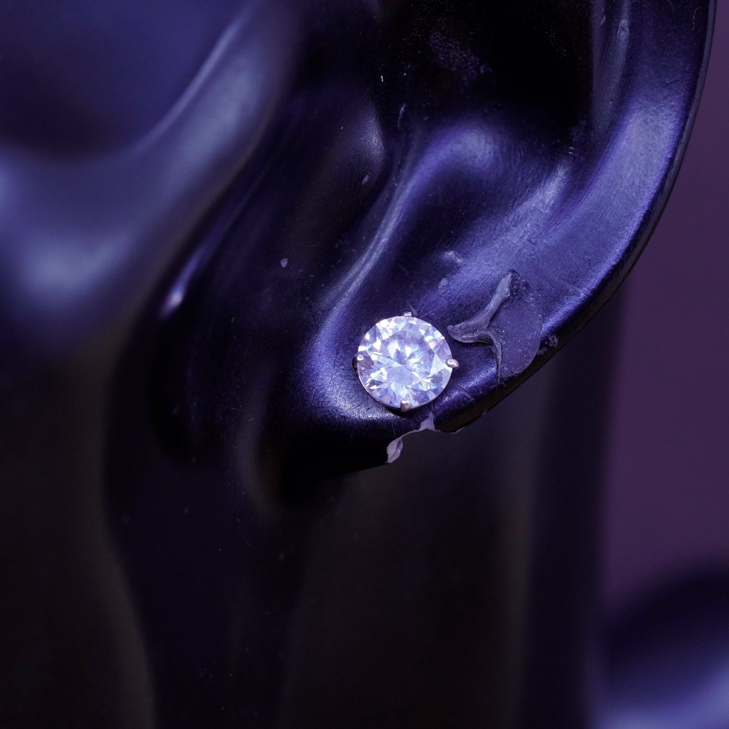6mm, vintage Sterling silver clear round crystal studs, cz earrings