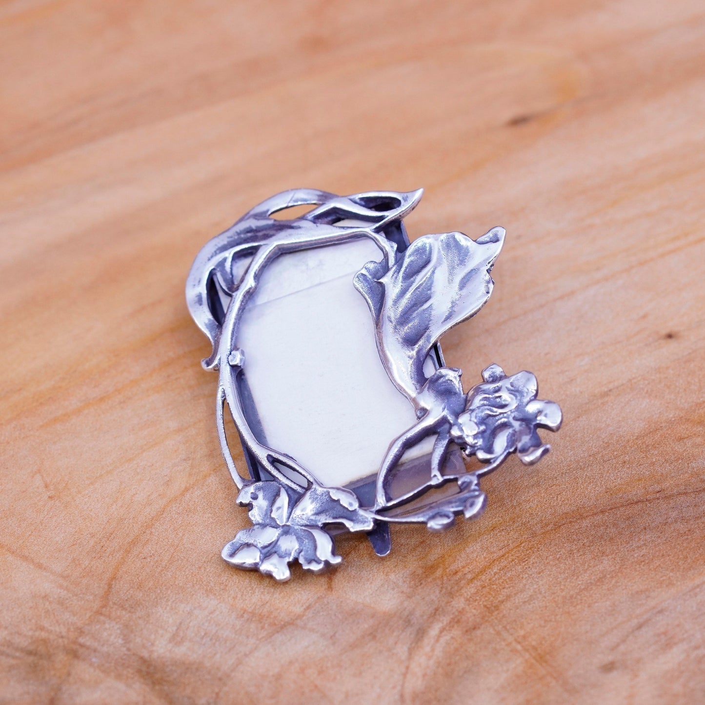 Vintage southwestern handmade sterling 925 flower with fairy photo brooch