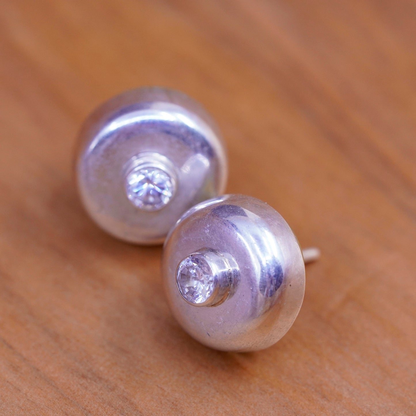 vintage modern Sterling silver handmade studs, earrings with cz