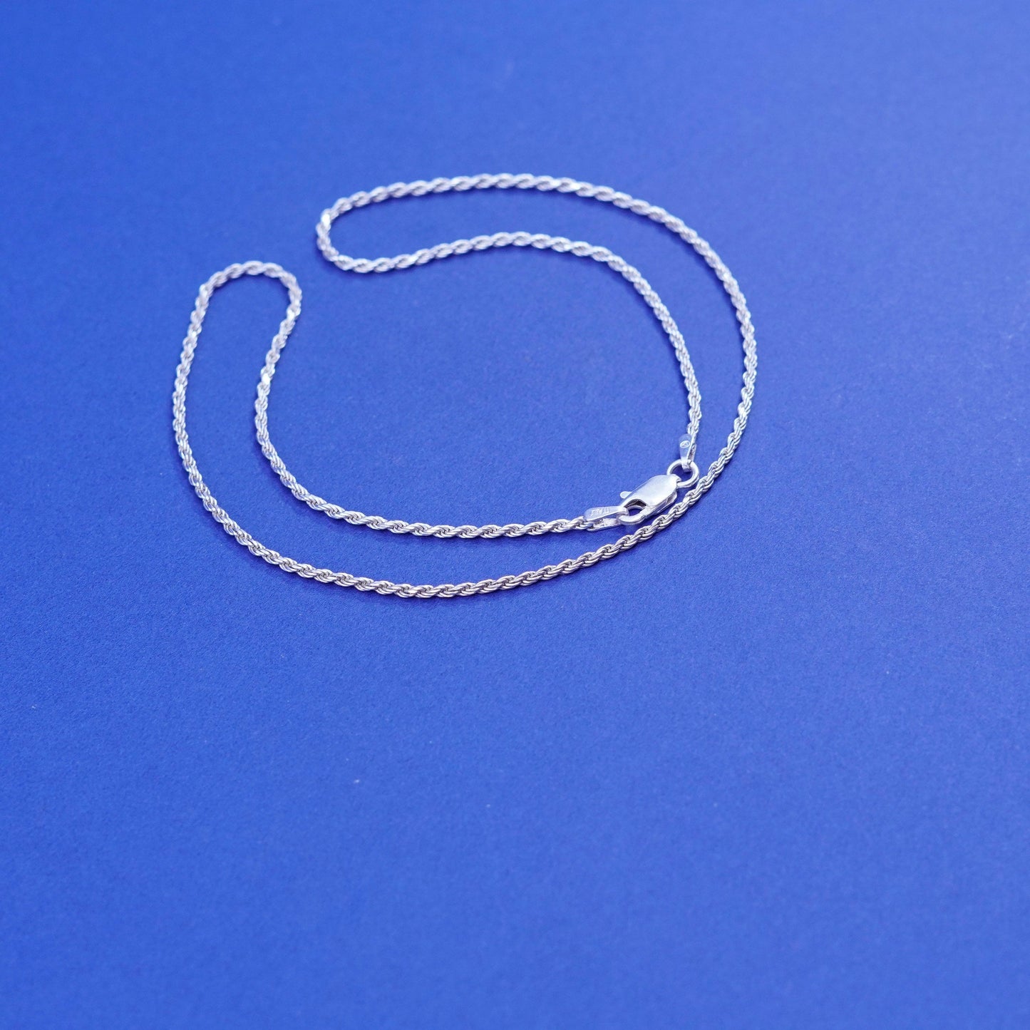 16”, 1.6mm, vintage Sterling silver handmade necklace, 925 diamond rope chain