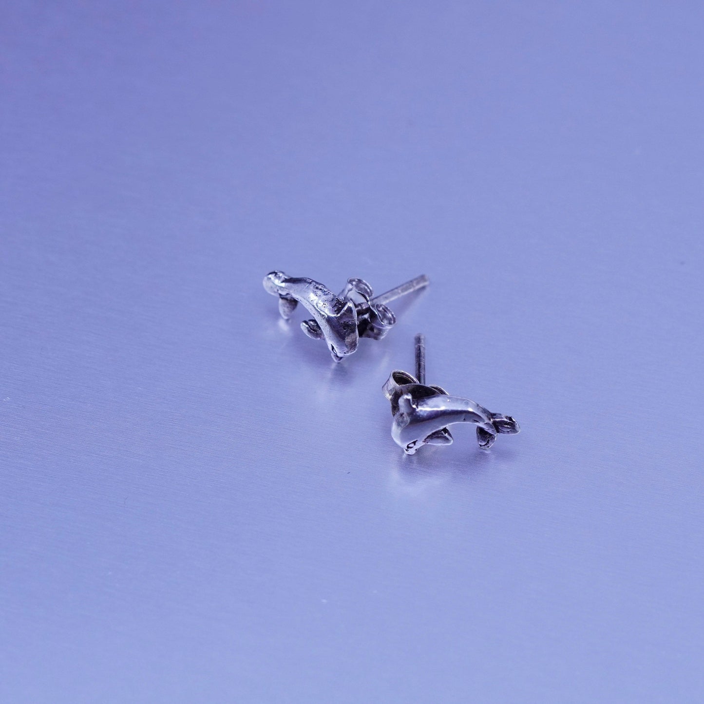 Vintage Sterling 925 silver handmade earrings, dolphin studs