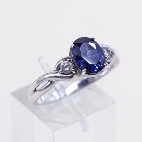 Sz 9, Sterling Silver handmade Ring, Silver Ring W/ amethyst N Cz stamped 925