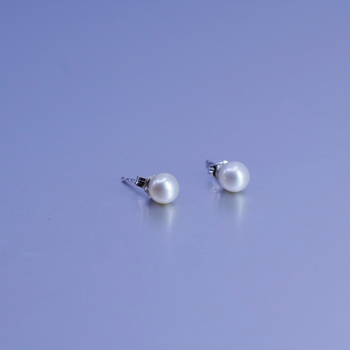 6mm, Vintage Sterling 925 silver handmade earrings, studs with pearl