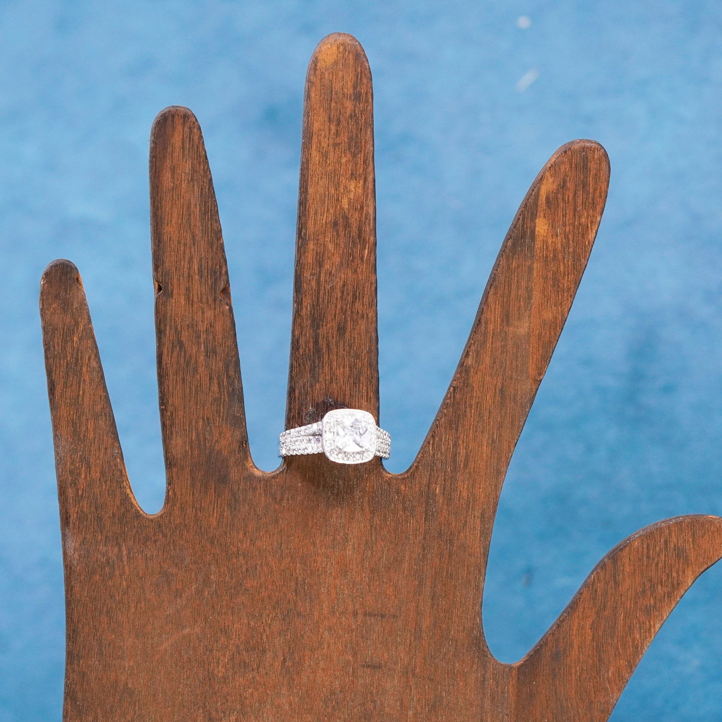 Size 7.5, vintage Sterling 925 silver engagement anniversary ring w/ cluster Cz