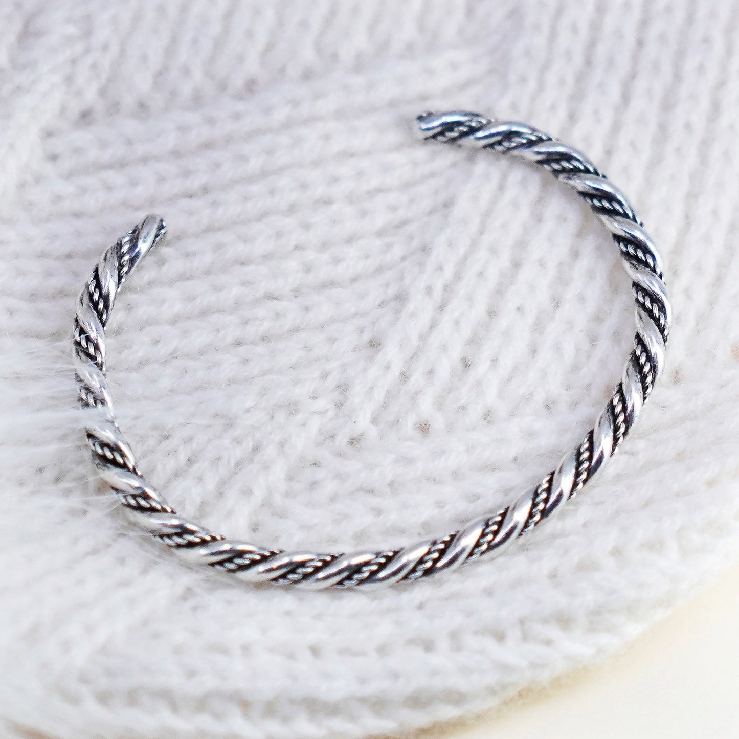 6.25”, Sterling silver handmade bangle, taxco 925 braided cable cuff bracelet