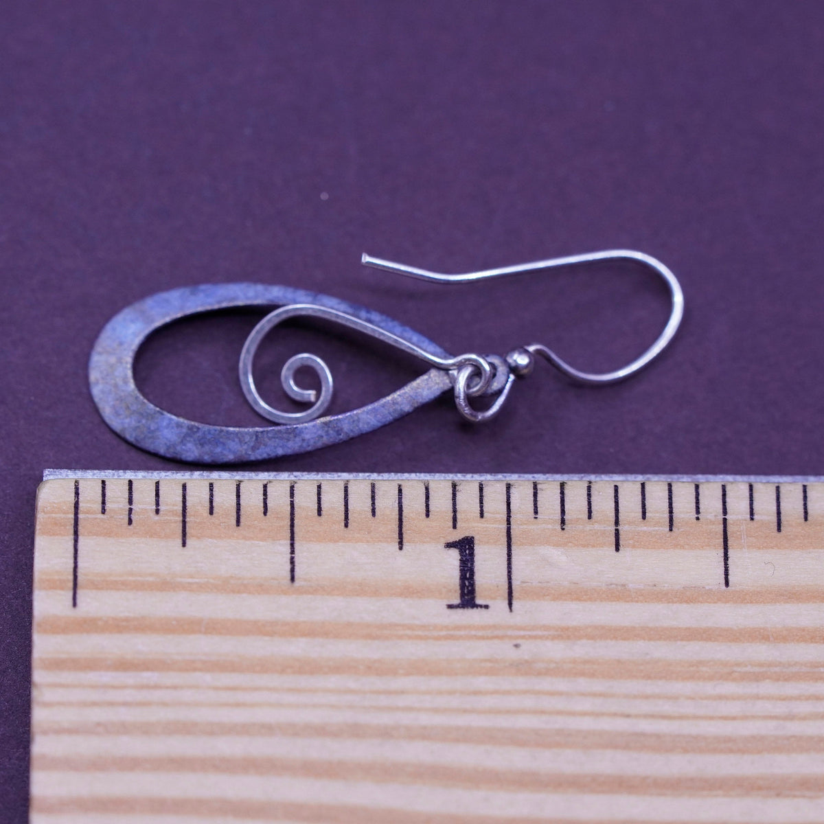 Vintage Sterling silver handmade earrings, 925 teardrops with swirly dangle
